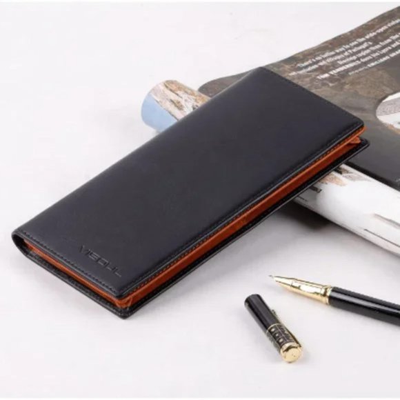 Men's Leather Long Bifold Checkbook Wallets with RFID Blocking - Picture 3 of 6